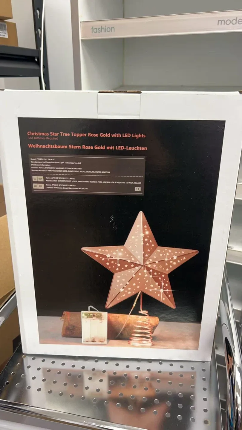 Brand New Christmas Star Tree Topper - Rose Gold with LED Lights