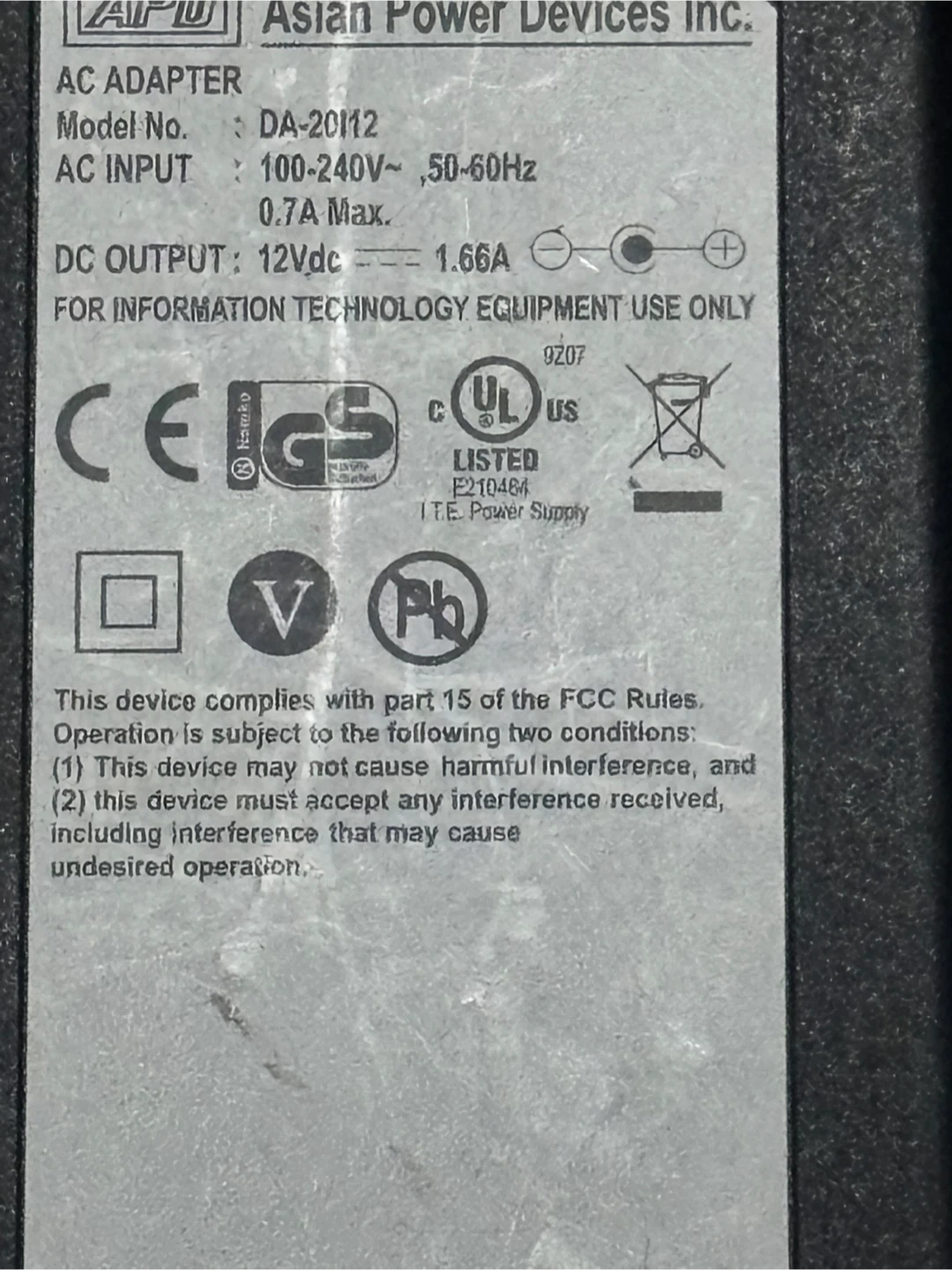 Asian Power Devices AC Adapter DA-20I12 - photo 2