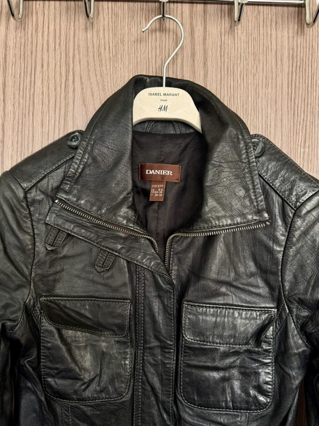 DANIER Black Leather Jacket Size 2XS image indicator(3)
