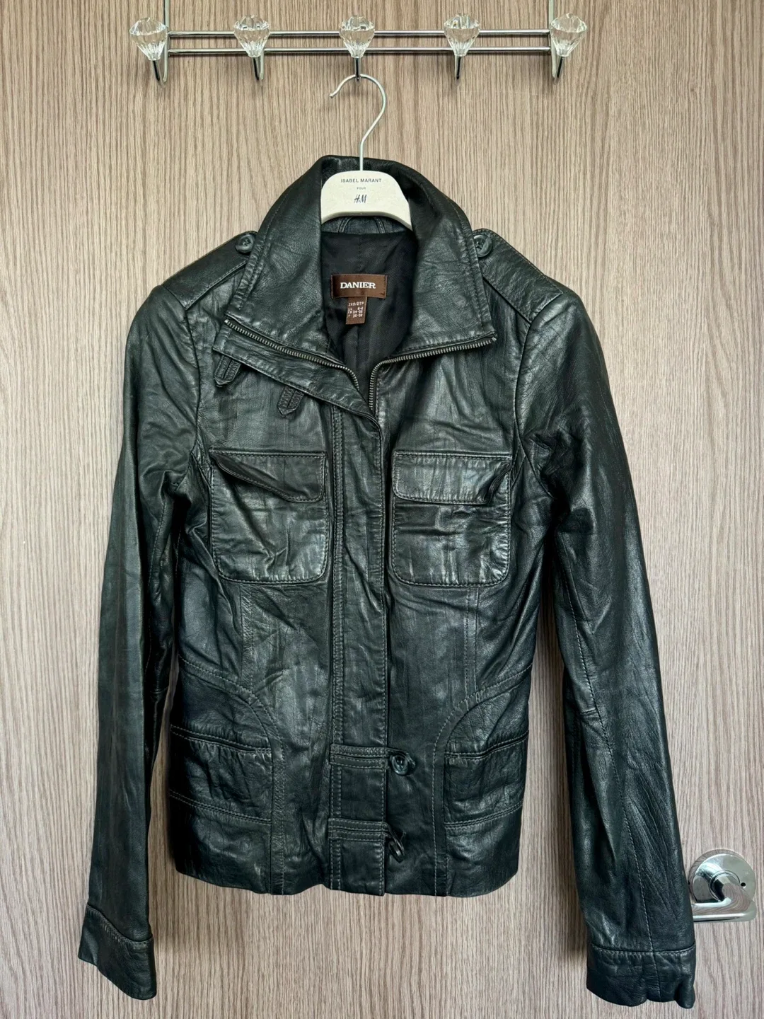 DANIER Black Leather Jacket Size 2XS