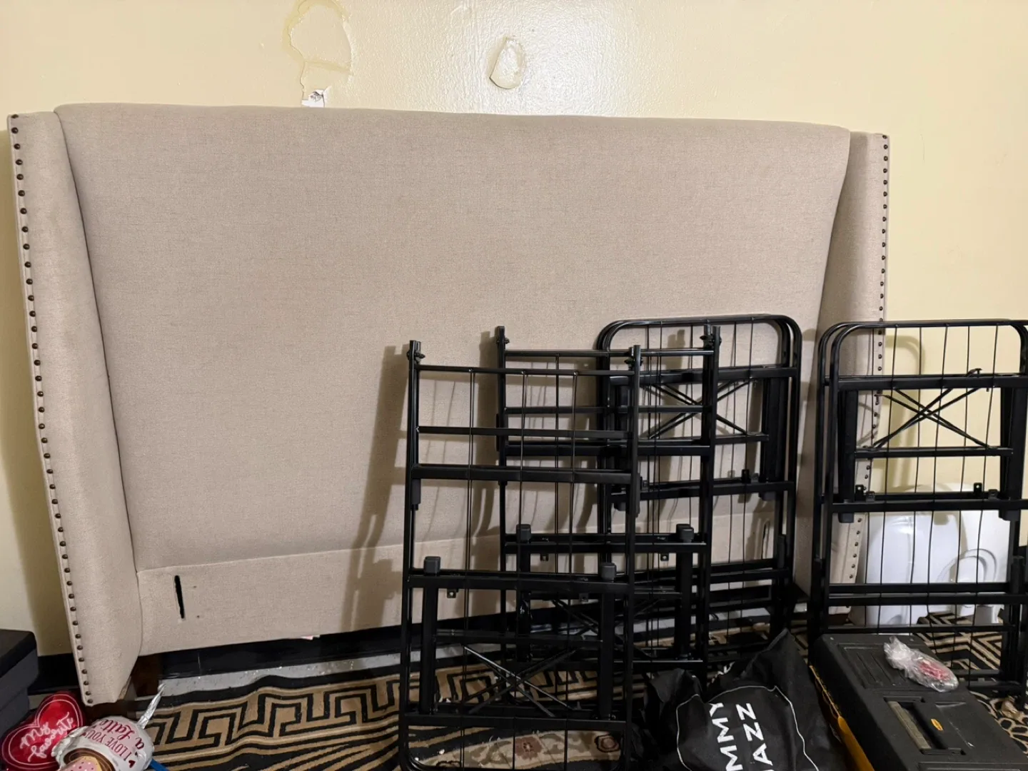 Upholstered Headboard with Metal Bed Frame image indicator(2)