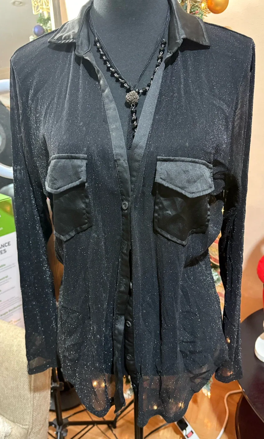 Black Sheer Button-Down Shirt
