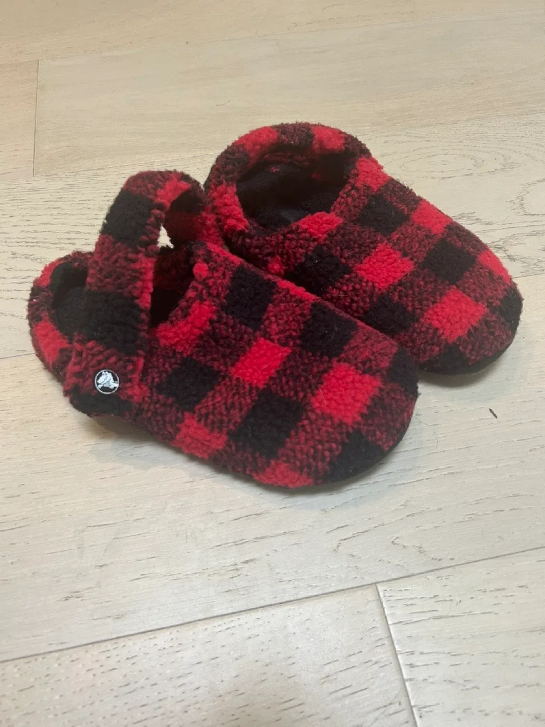 Crocs Red/Black Plaid Bear Slippers