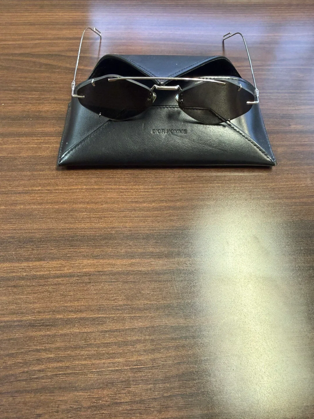 Sleek Rimless Metal Sunglasses — Excellent Condition + Case