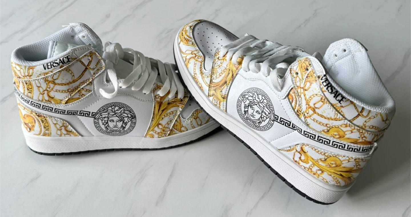 Versace White & Gold High-Top Sneakers - photo 5