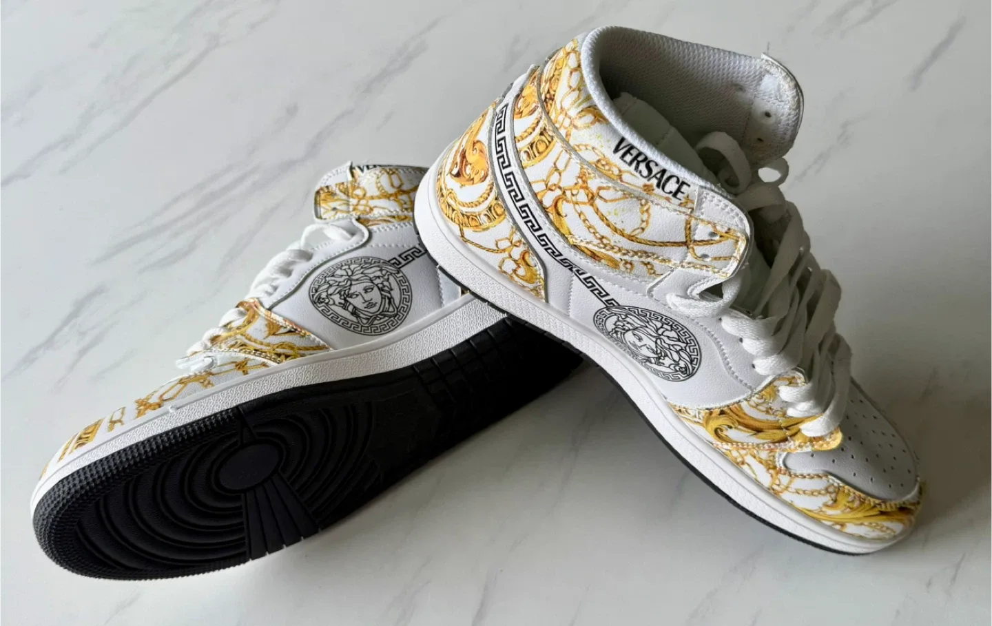 Versace White & Gold High-Top Sneakers