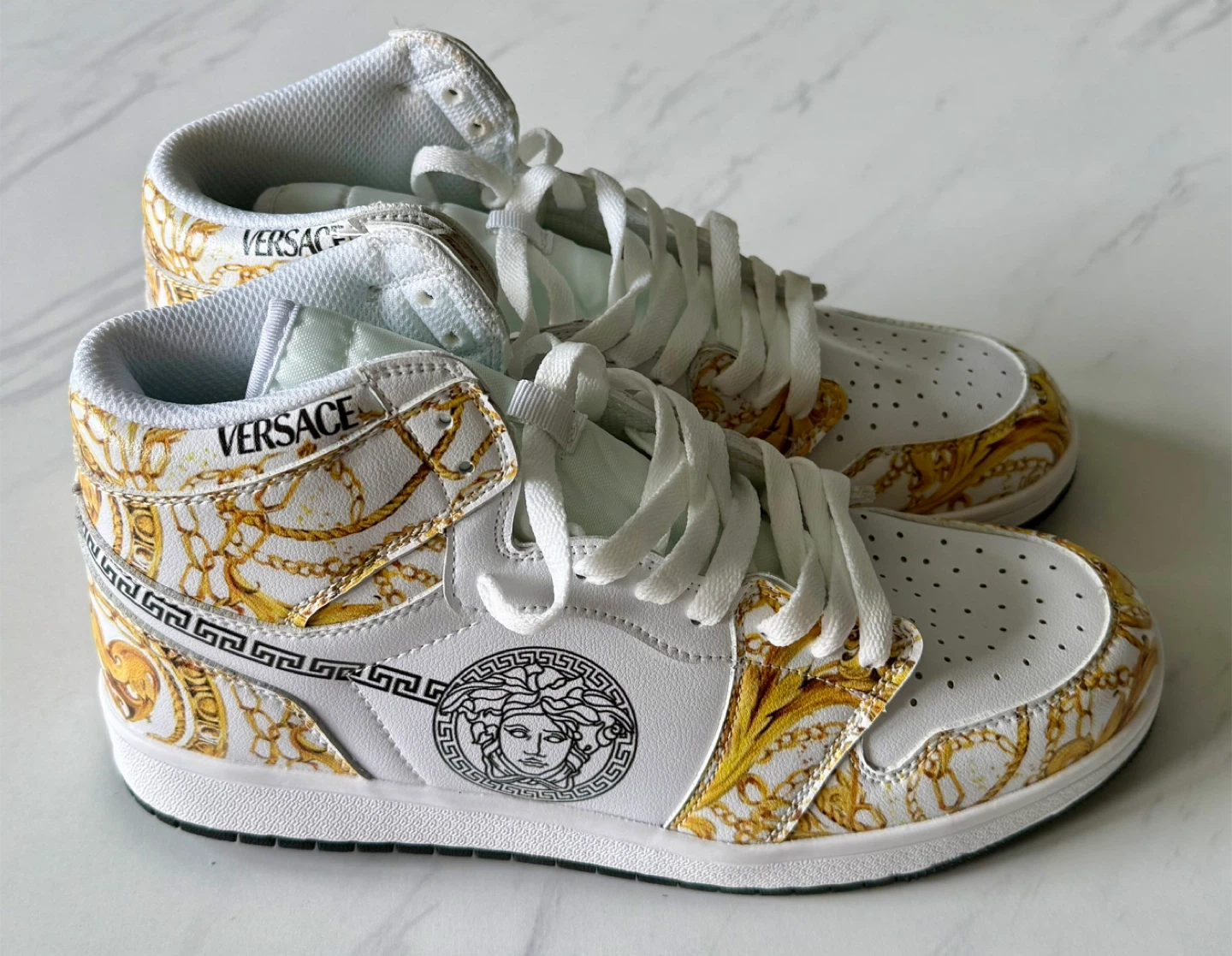 Versace White & Gold High-Top Sneakers - photo 3