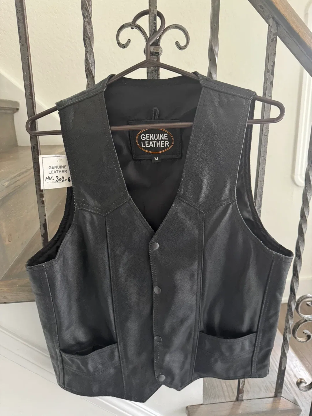 Genuine Leather Black Vest - Size M