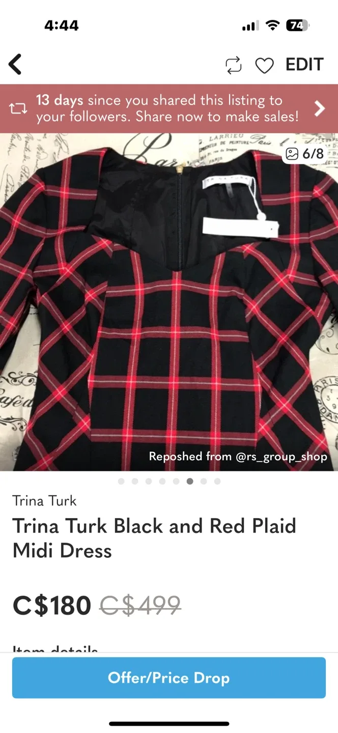 Trina Turk Black and Red Plaid Midi Dress image indicator(6)