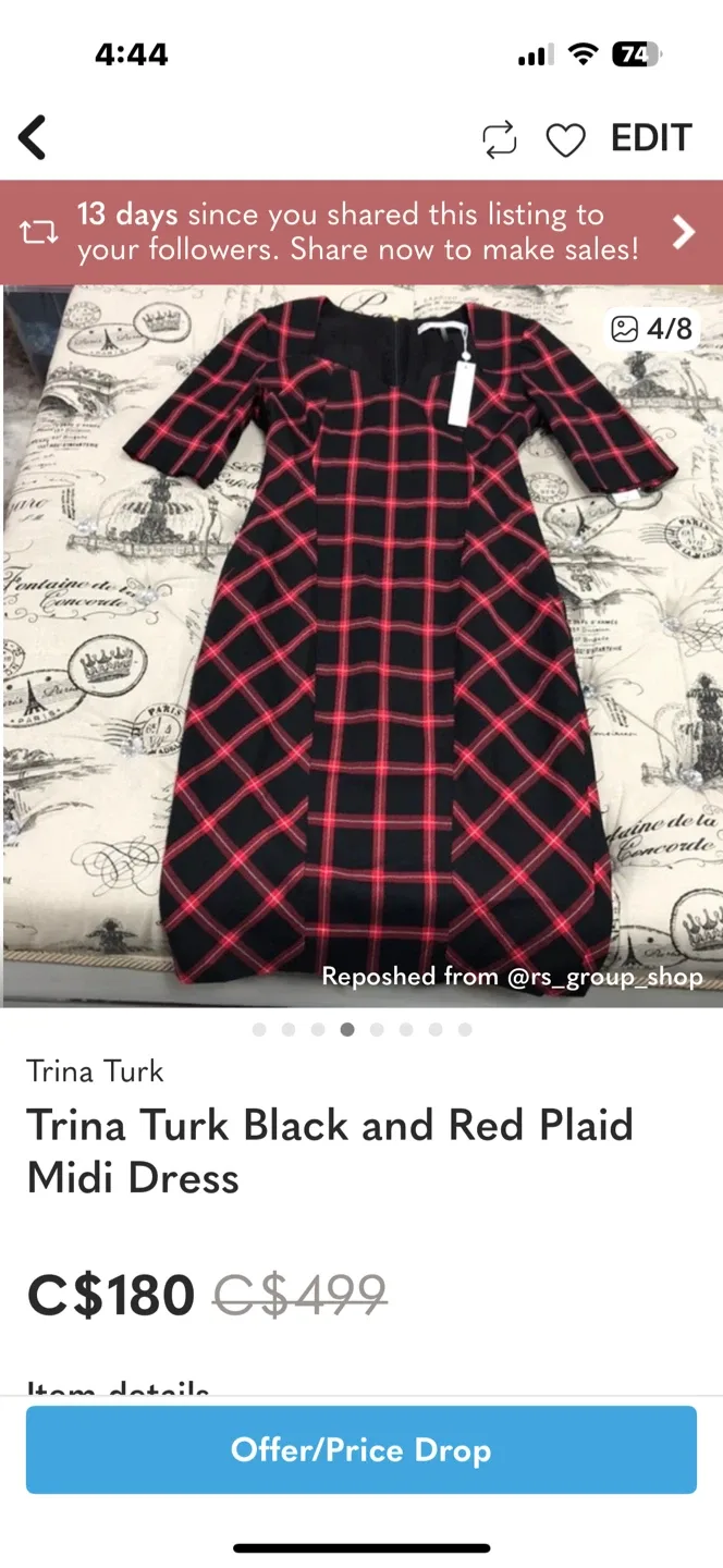 Trina Turk Black and Red Plaid Midi Dress image indicator(4)