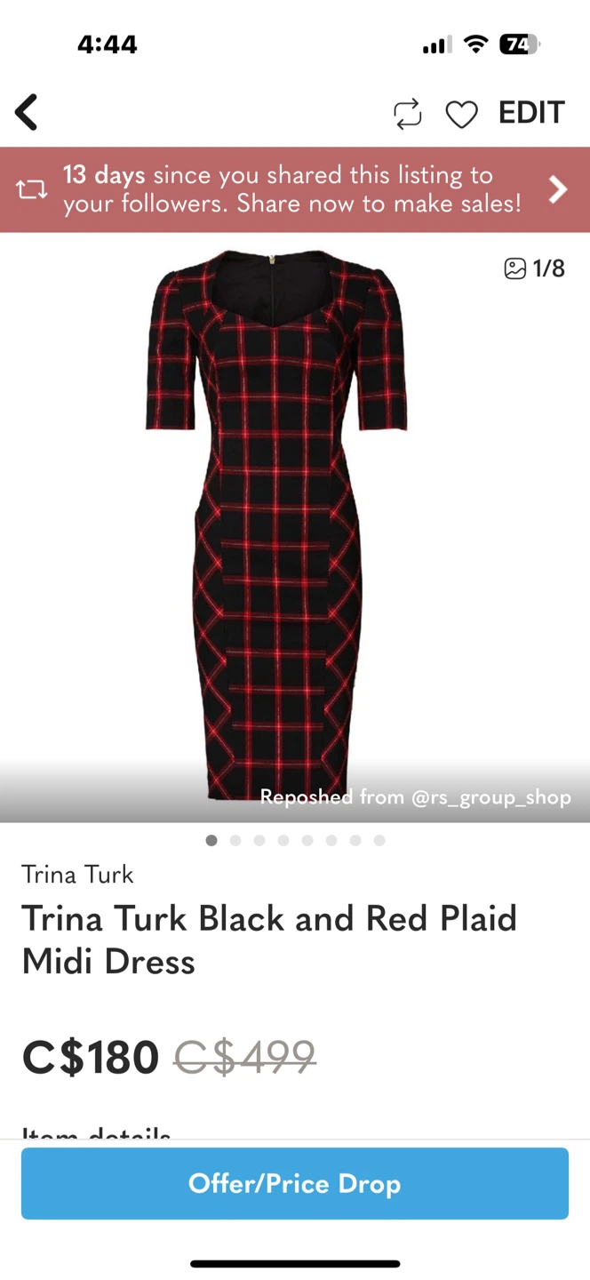 Trina Turk Black and Red Plaid Midi Dress