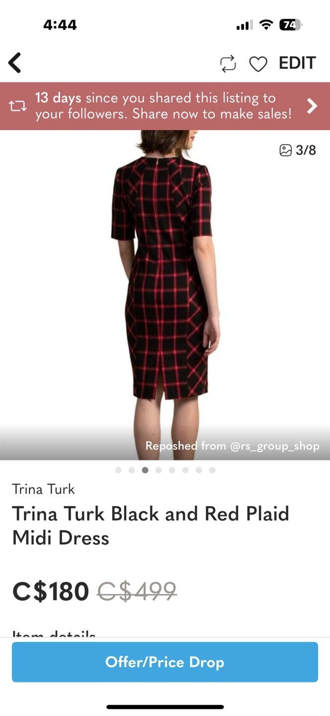 Trina Turk Black and Red Plaid Midi Dress - photo 3