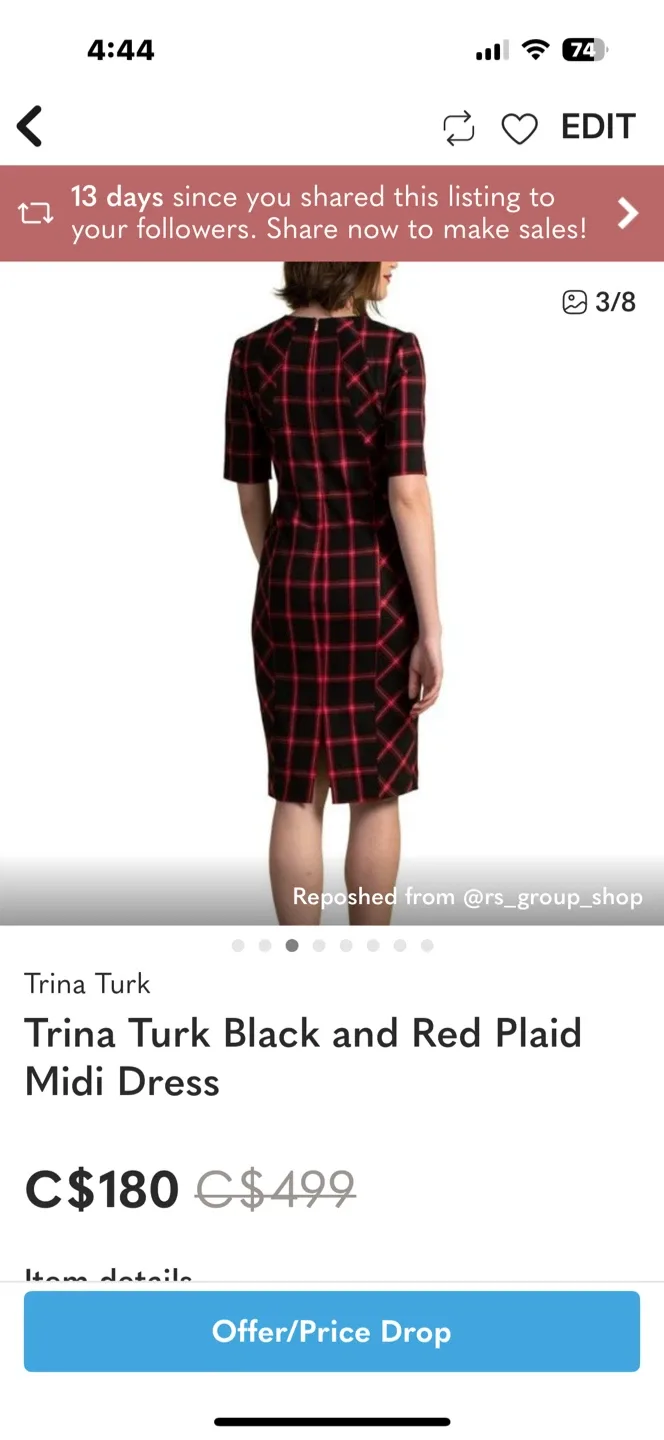 Trina Turk Black and Red Plaid Midi Dress image indicator(3)