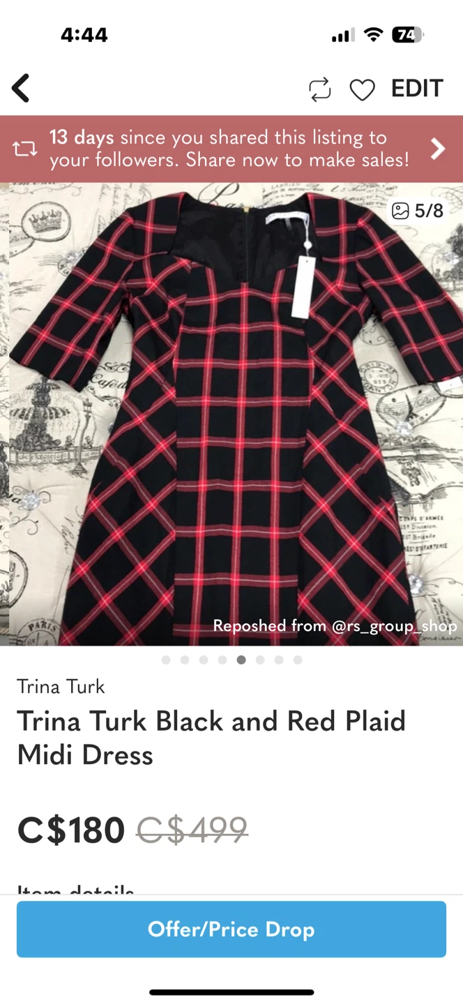 Trina Turk Black and Red Plaid Midi Dress - photo 5