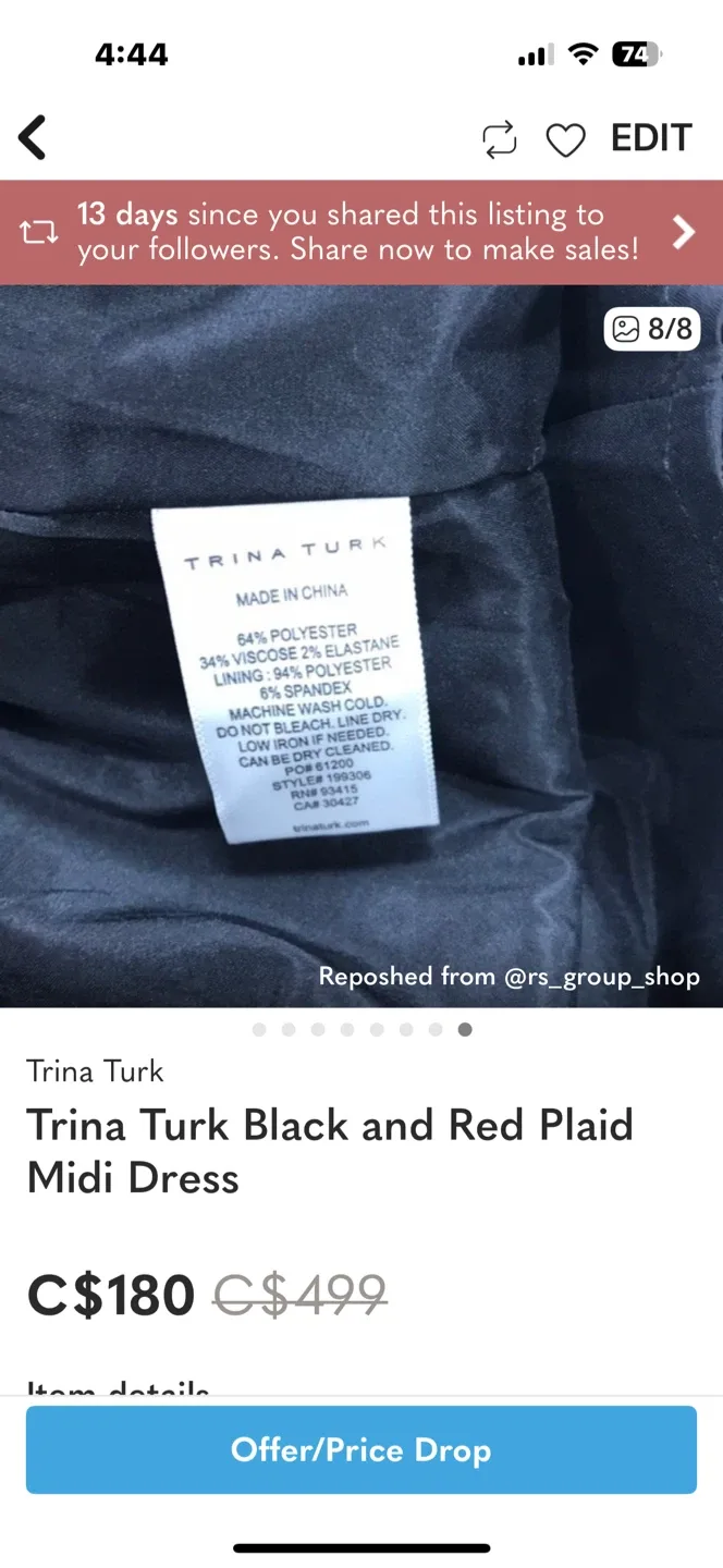 Trina Turk Black and Red Plaid Midi Dress image indicator(7)