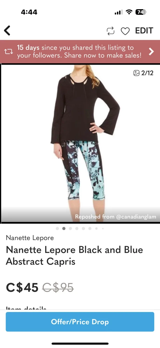 Nanette Lepore Black/Blue Abstract Capris image indicator(2)