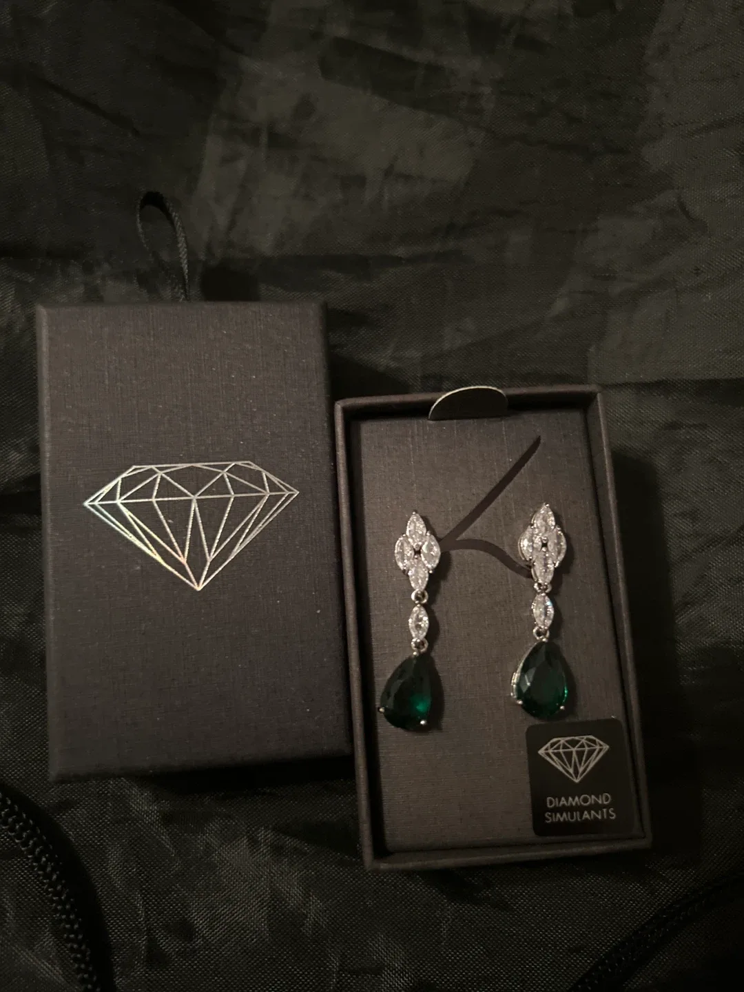 Diamond Simulants Green Drop Earrings - New in Box