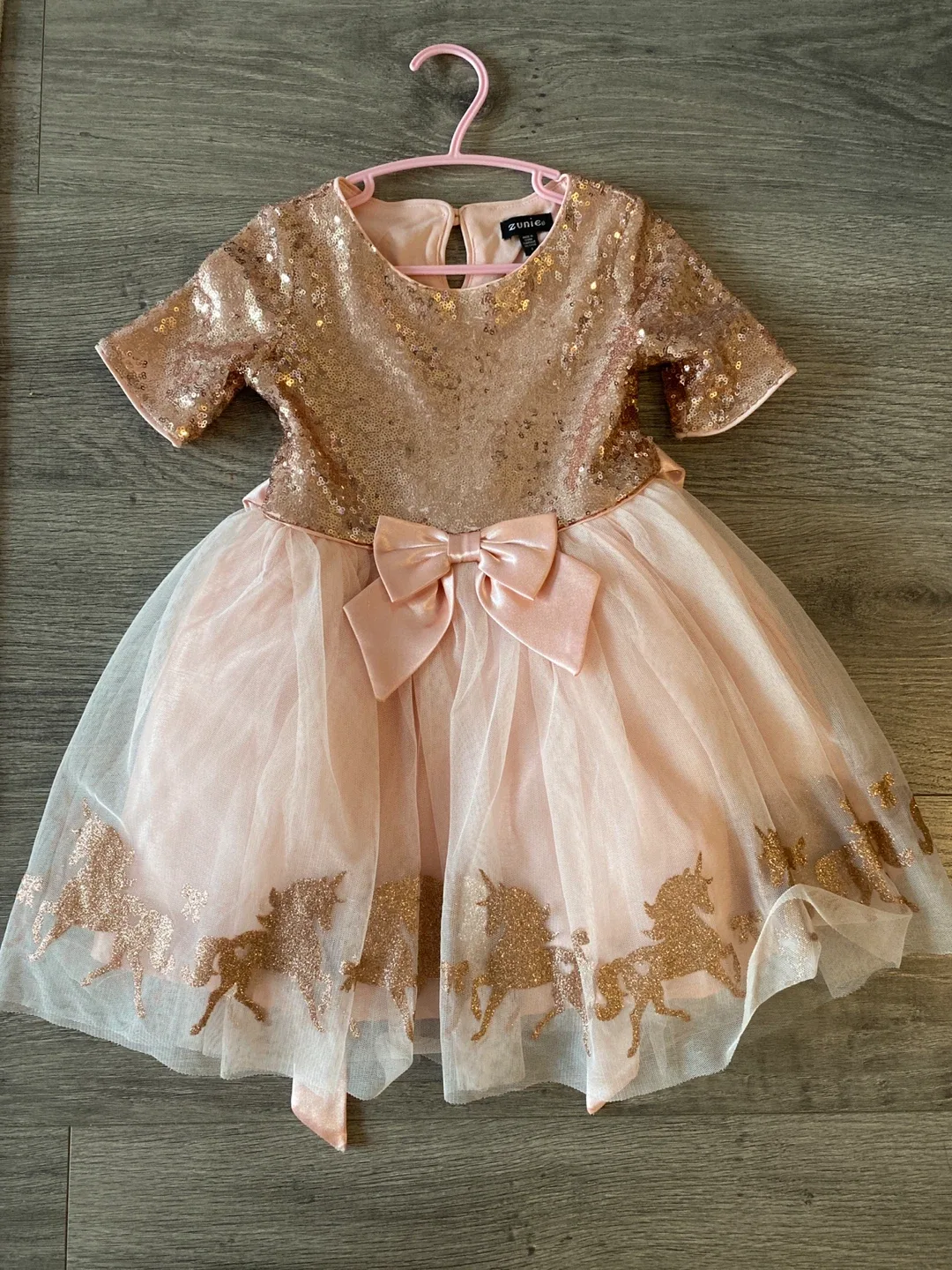Zunie Girls Pink Unicorn Sequin Dress - size  4