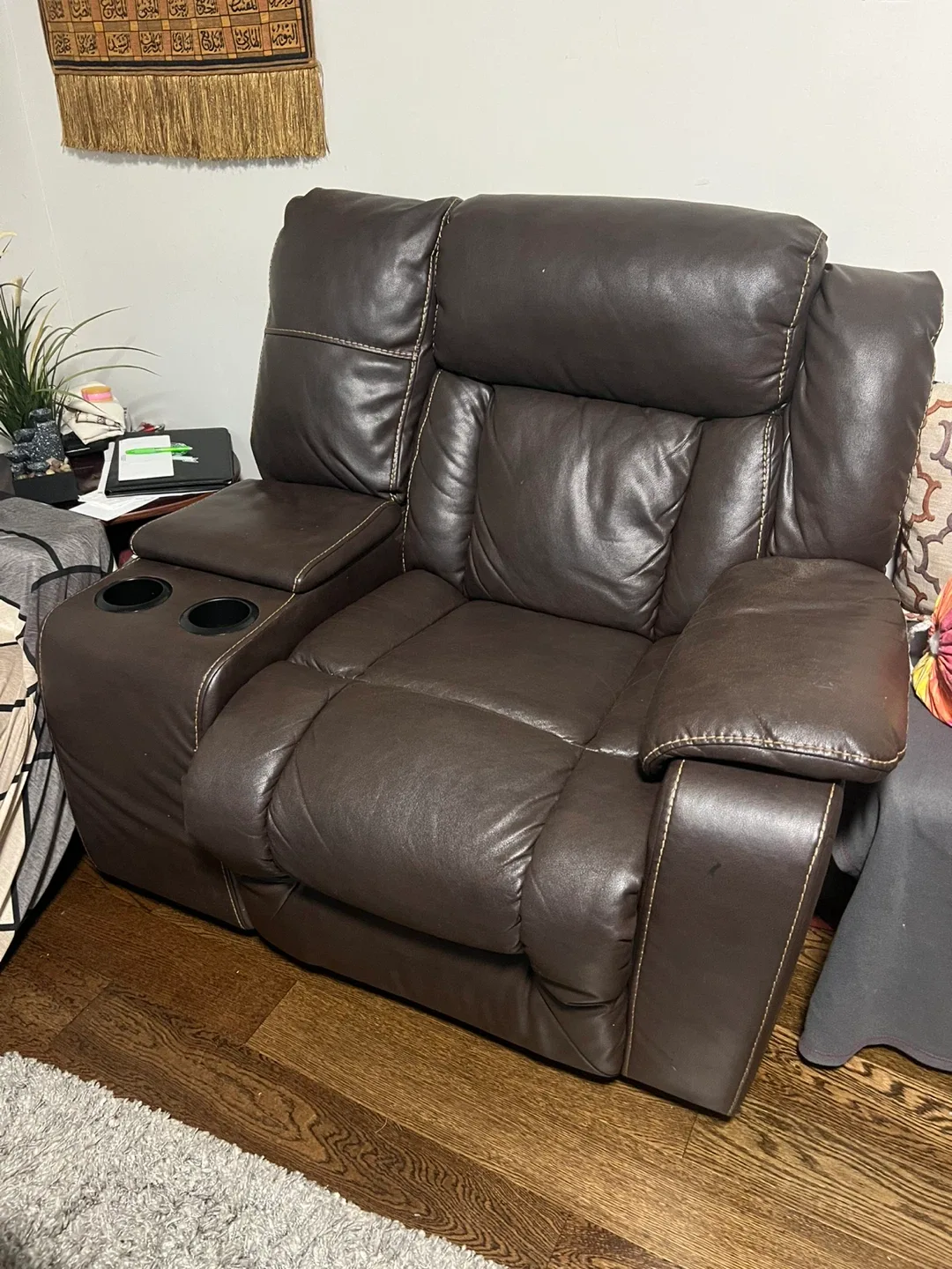2 Brown Leather Recliners with Cupholders image indicator(2)