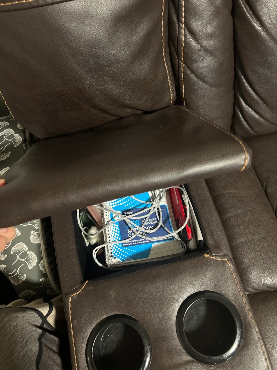 2 Brown Leather Recliners with Cupholders image indicator(4)