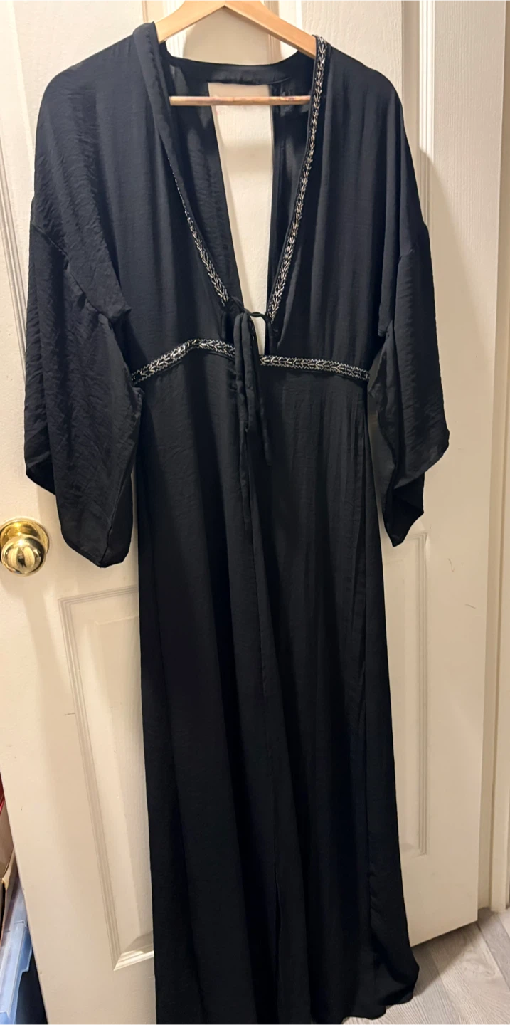 Black Maxi Jumpsuit with Silver Trim