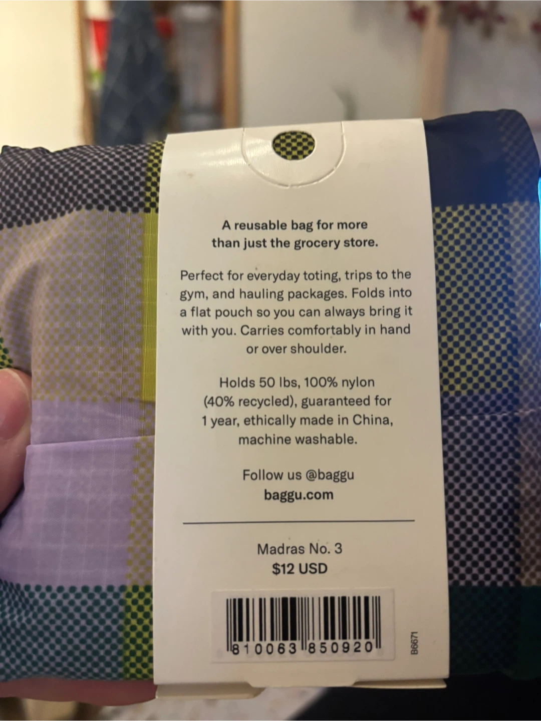 BAGGU Standard Reusable Bag - Madras No. 3 - photo 2