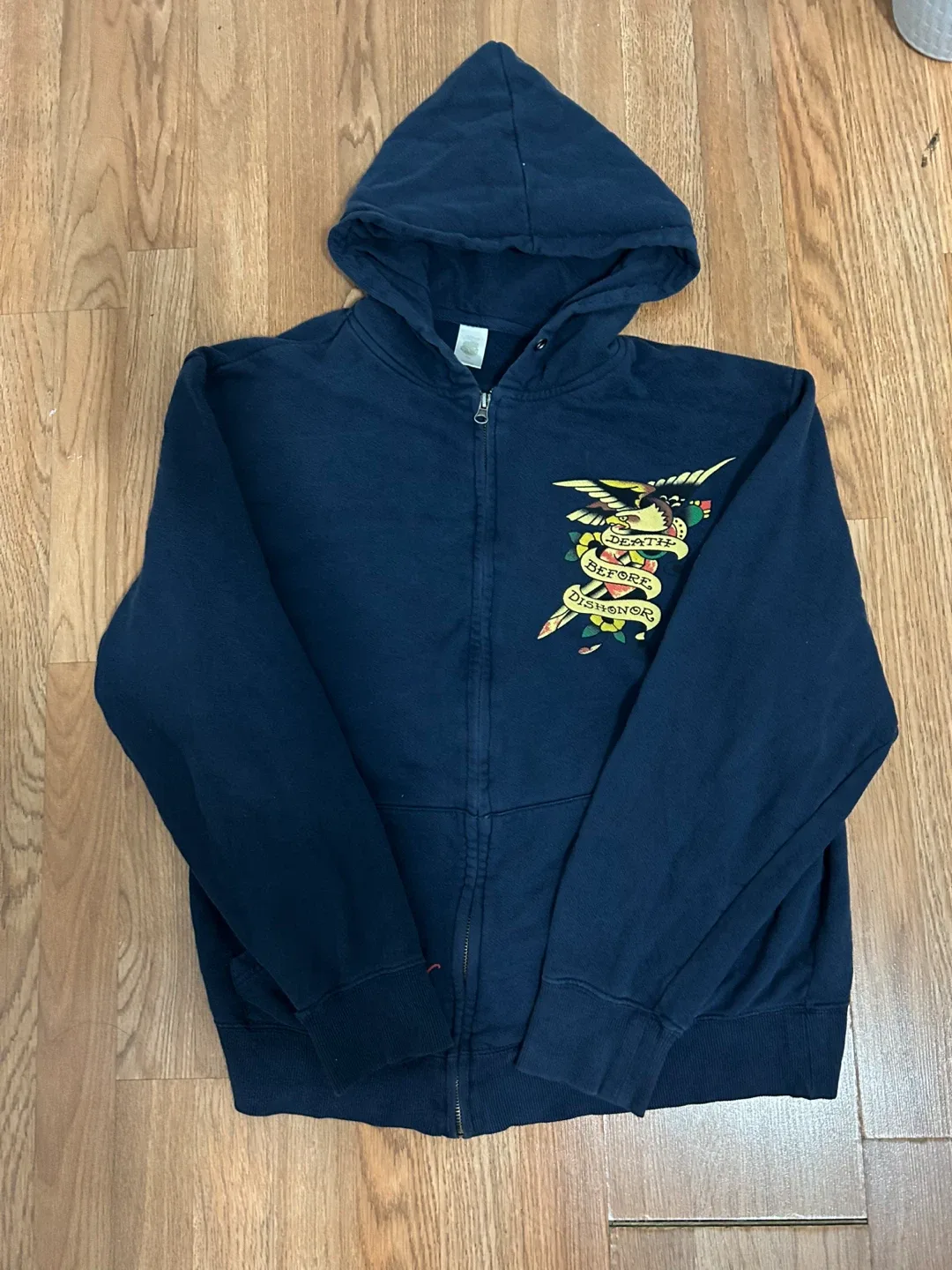 navy blue vintage Ed Hardy Zip Up Hoodie