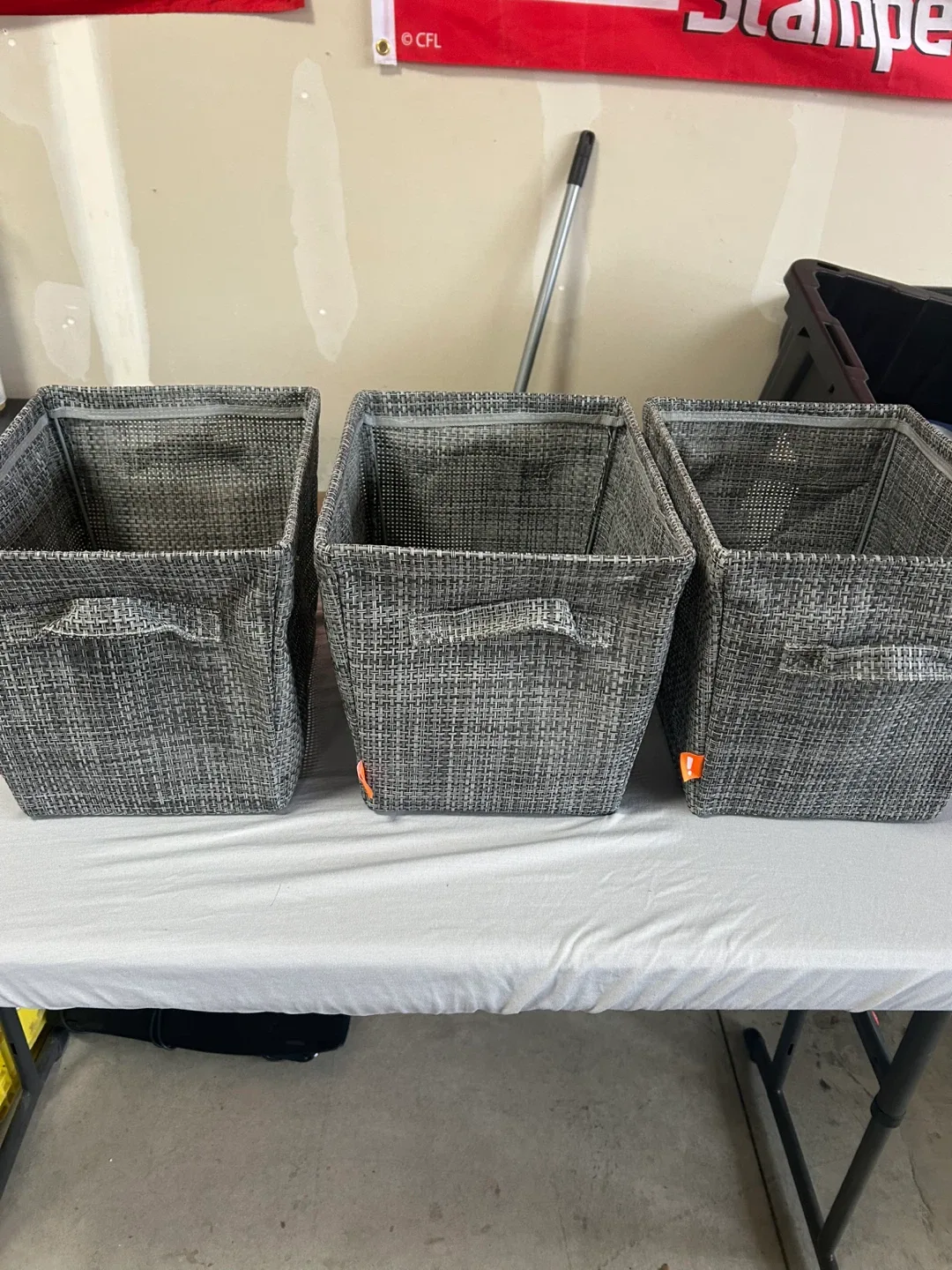 Grey Woven Storage Bins - Set of 3