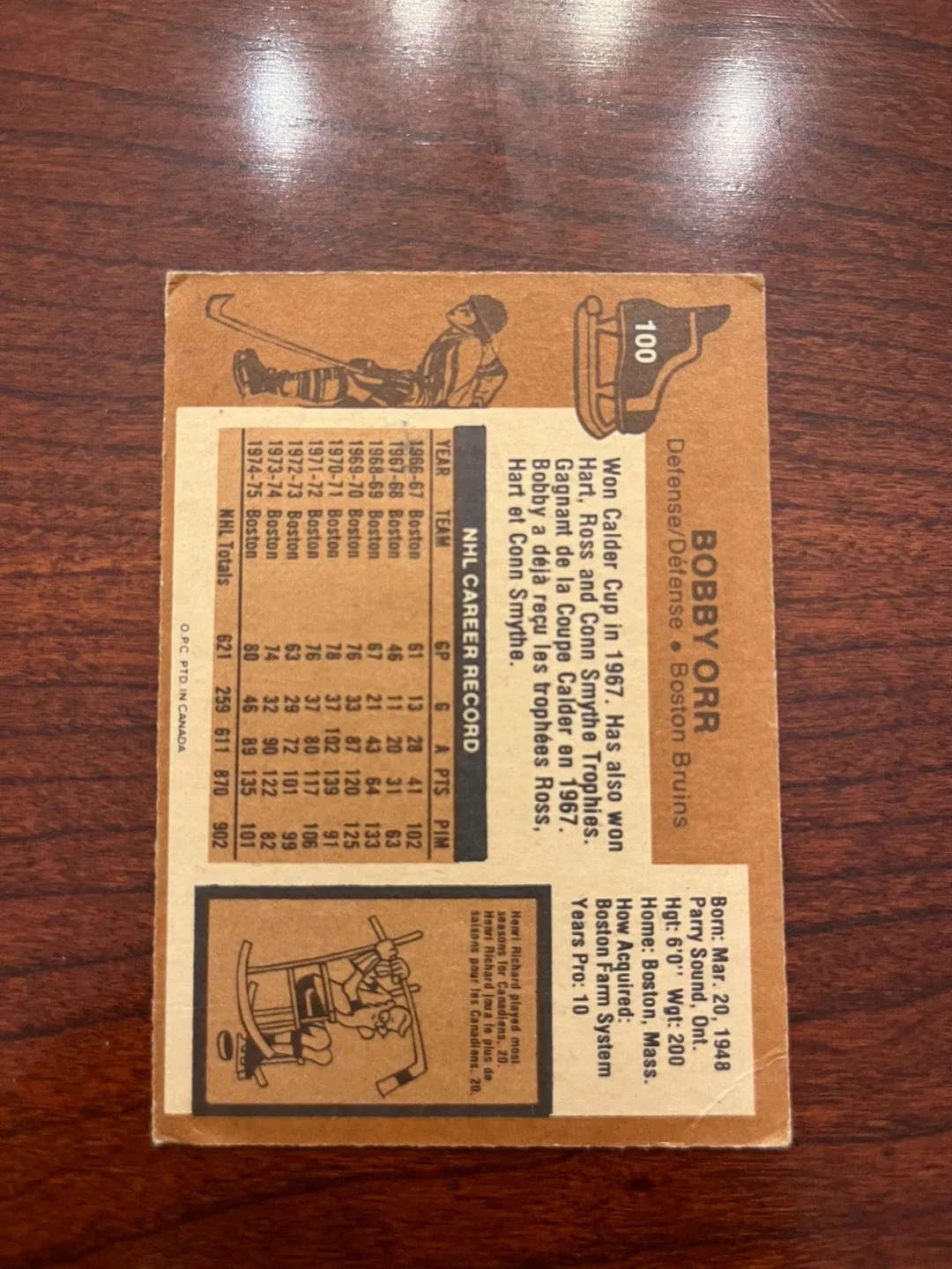 1975 76 OPC O Pee Chee #100 Bobby Orr image indicator(2)