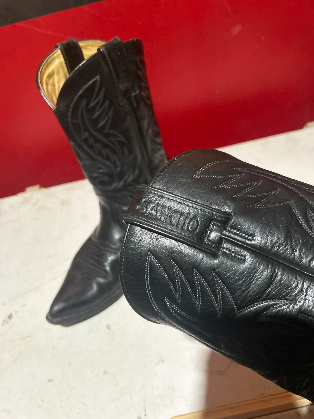 Sancho Black Leather Cowboy Boots, Size 11 image indicator(2)