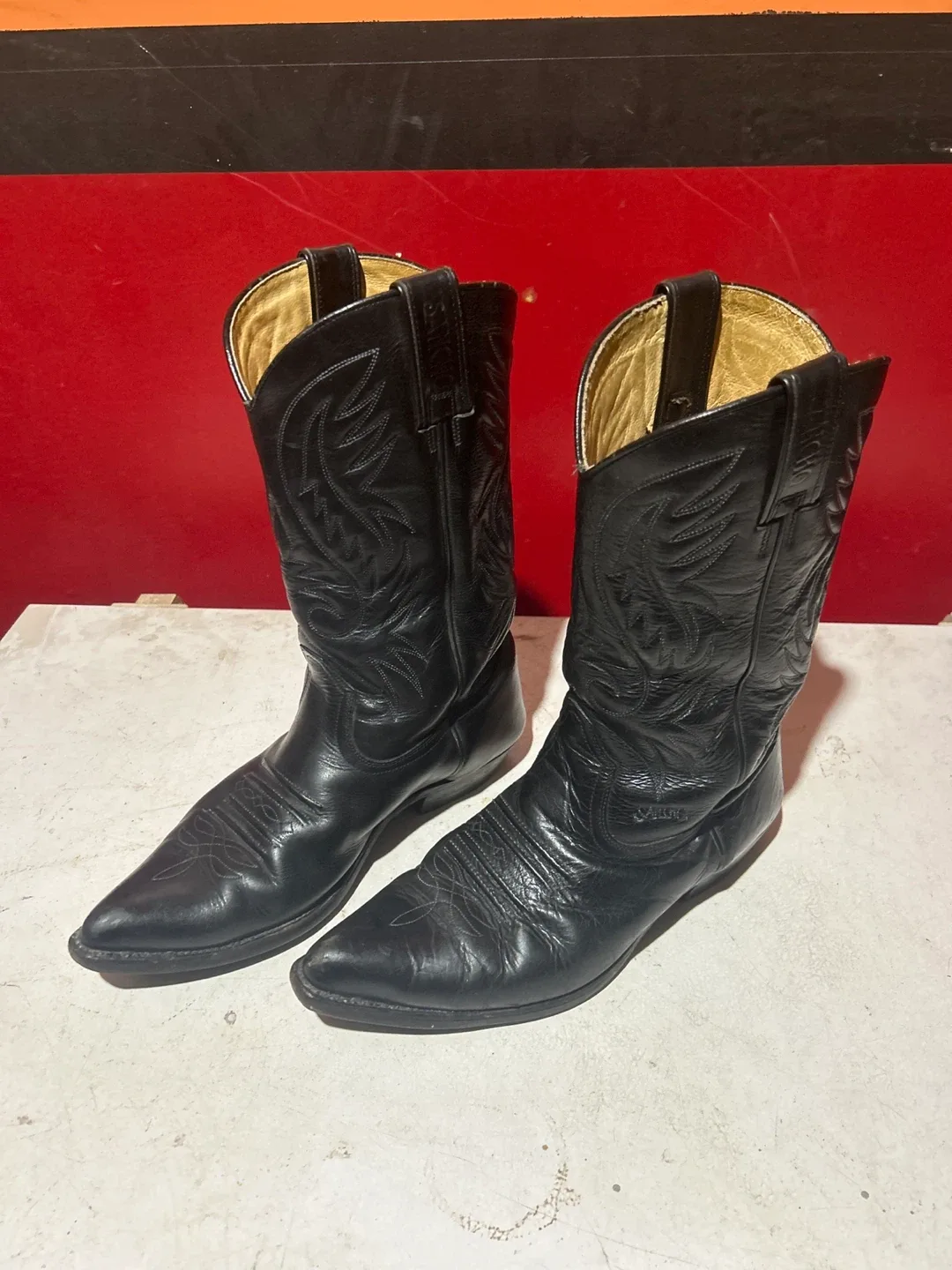 Sancho Black Leather Cowboy Boots, Size 11