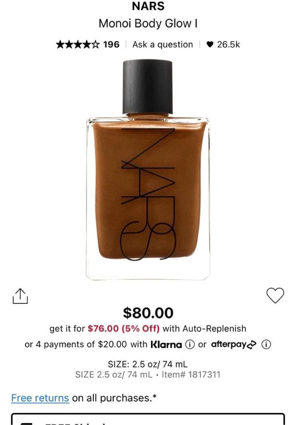 NARS Monoi Body Glow oil image indicator(5)