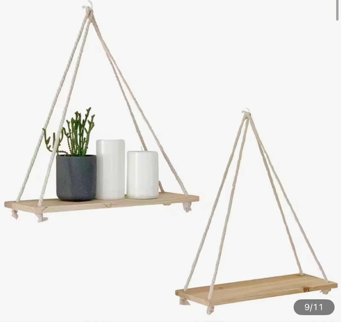 Hanging Shelves, Wood & Rope, 20" Height