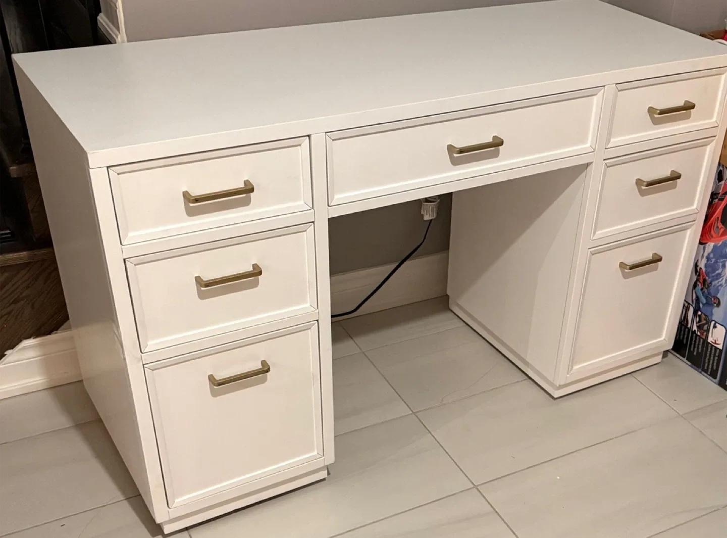 White Vanity Desk with Drawers