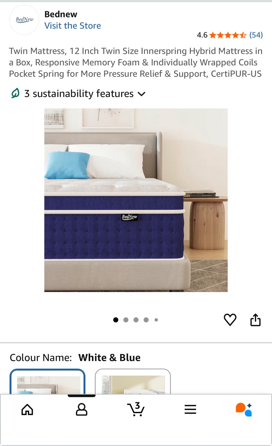 Bednew Twin Mattress - White & Blue