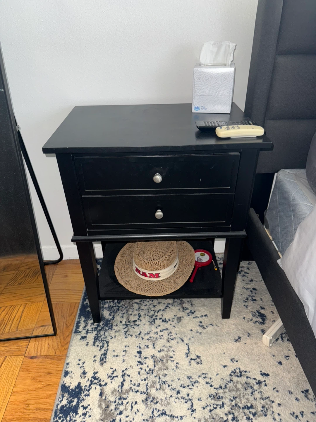 Black Nightstand with Two Drawers