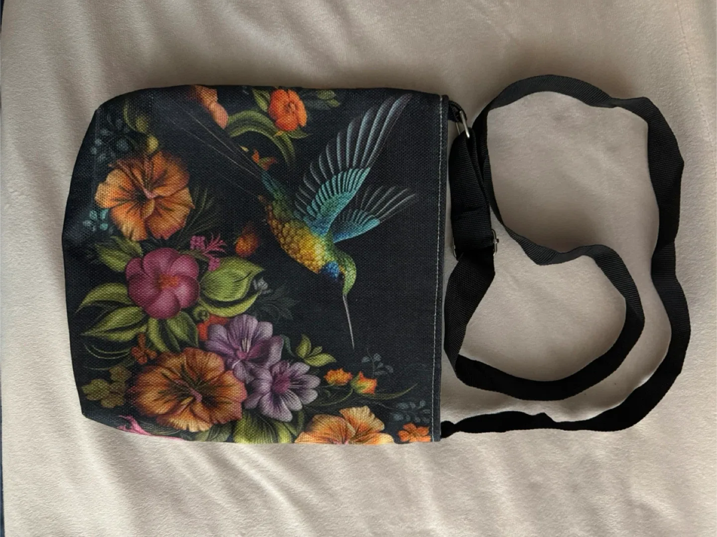 Floral Hummingbird Print Crossbody Bag