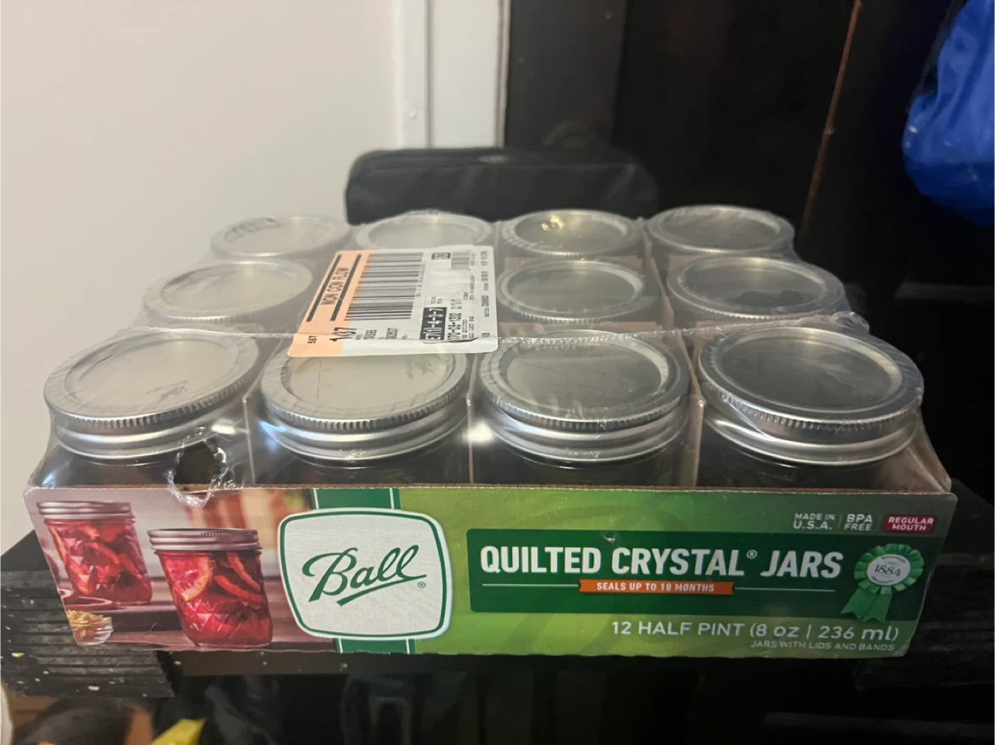 Ball Quilted Crystal Jars - 12 Half Pint Jars