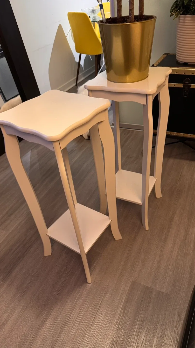 Pair of White Wooden Plant Stands image indicator(2)