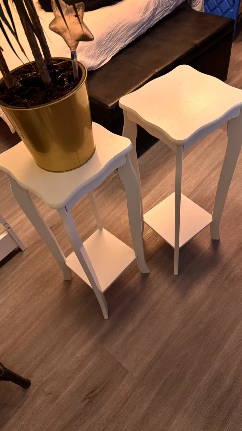 Pair of White Wooden Plant Stands