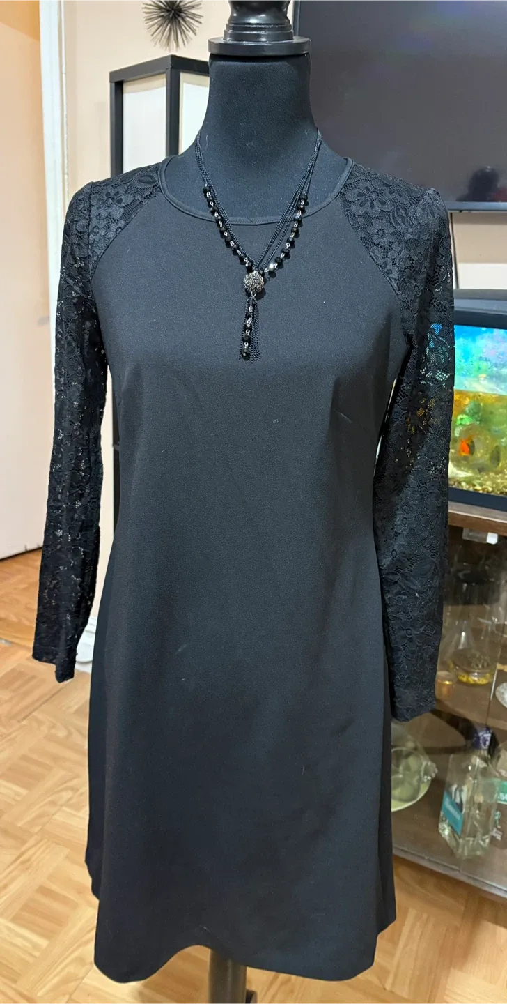 Tommy Hilfiger Black Lace Sleeve Dress - Size 6