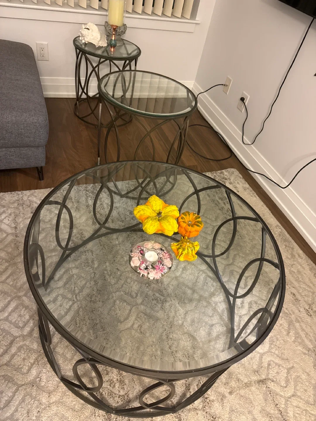 Glass Top Coffee Table and End Tables