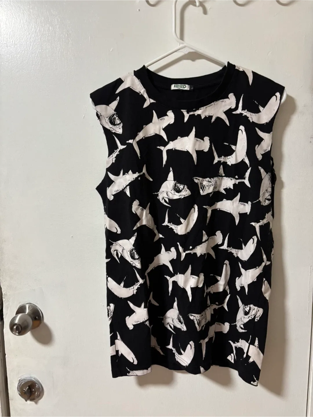 Kenzo Paris Black & White Shark Print Tank Top