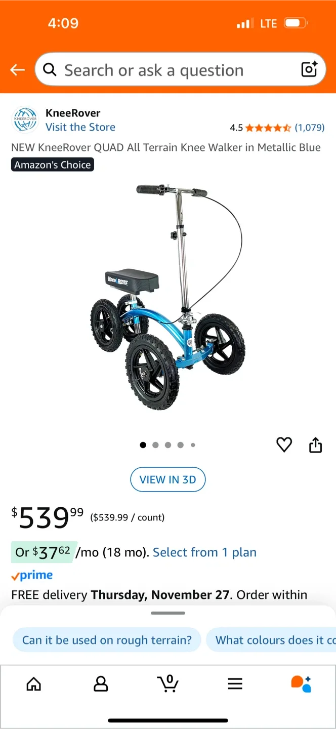 New KneeRover QUAD All Terrain Knee Walker