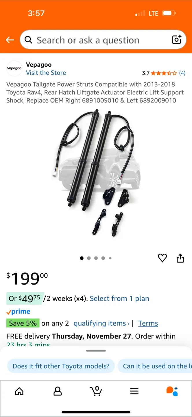 Vepagoo Tailgate Power Struts for Toyota Rav4 (2013-2018)