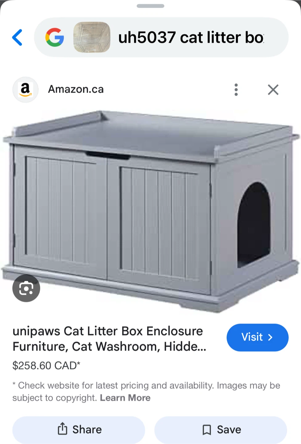 Unipaws Cat Litter Box Enclosure - Grey