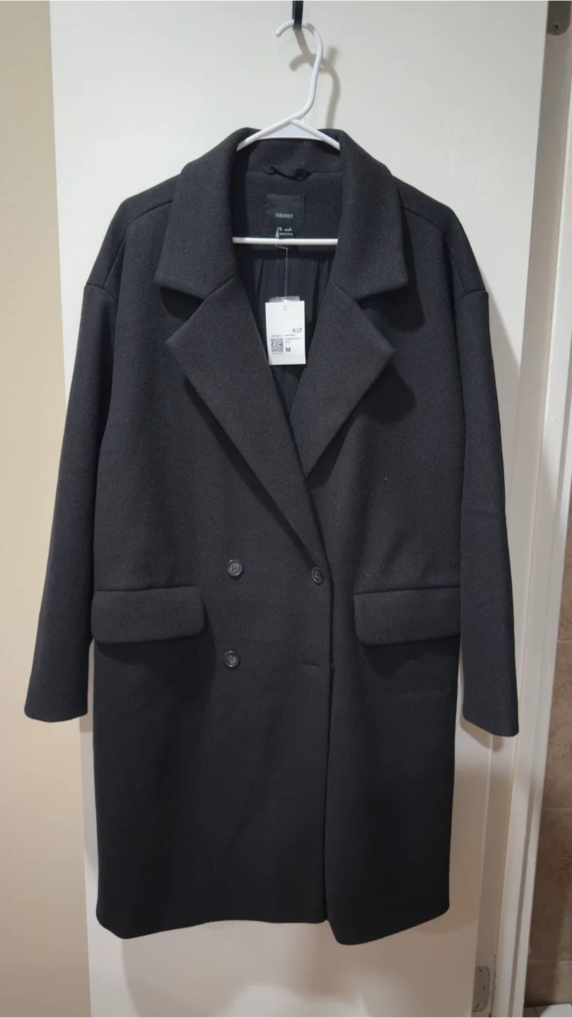 Forever 21 Black Double-Breasted Coat - Size M