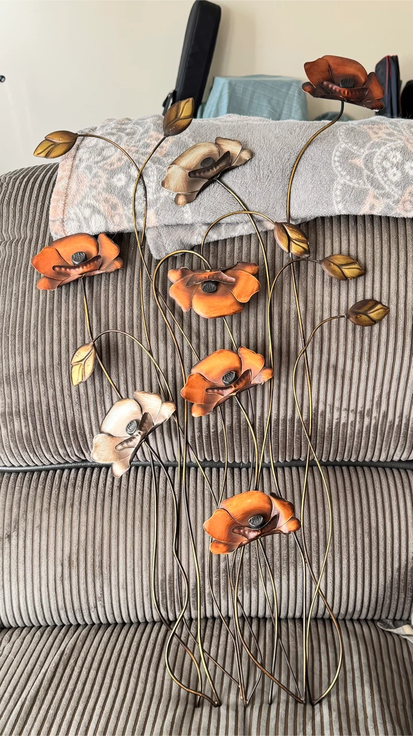 Metal Poppy Flower Wall Art Decor