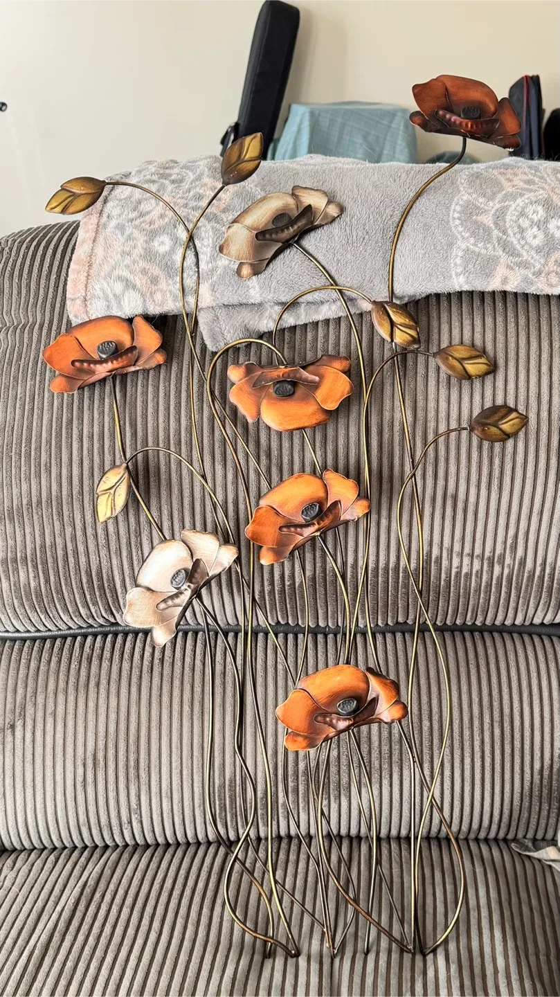 Metal Poppy Flower Wall Art Decor