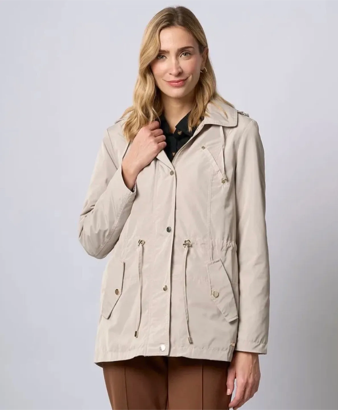 Charter Club Beige Hooded Water Resistant Jacket image indicator(2)